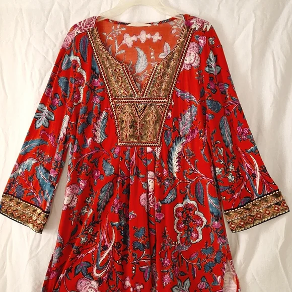 Boho Beaded, Embroidered Floral Blouse, Soft Surroundings brand, sz 16, … - Picture 7 of 15